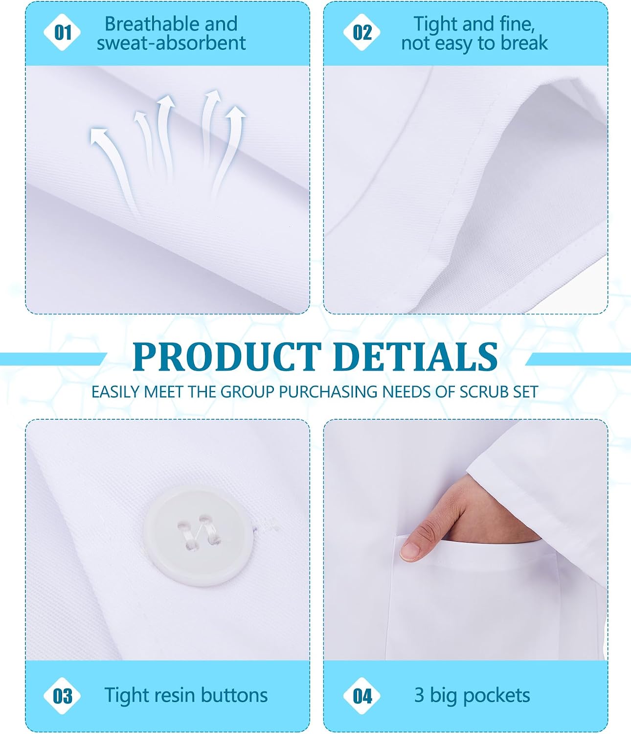 6 Pcs Short Lab Coat Bulk for Women Men with 3 Pockets Unisex White Consultation Professional Coat for Nurse Doctor
