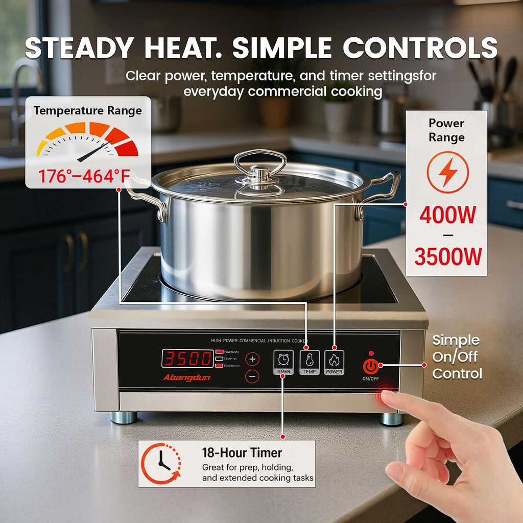 3500W Commercial Induction Cooktop, 220V Single Countertop Burner