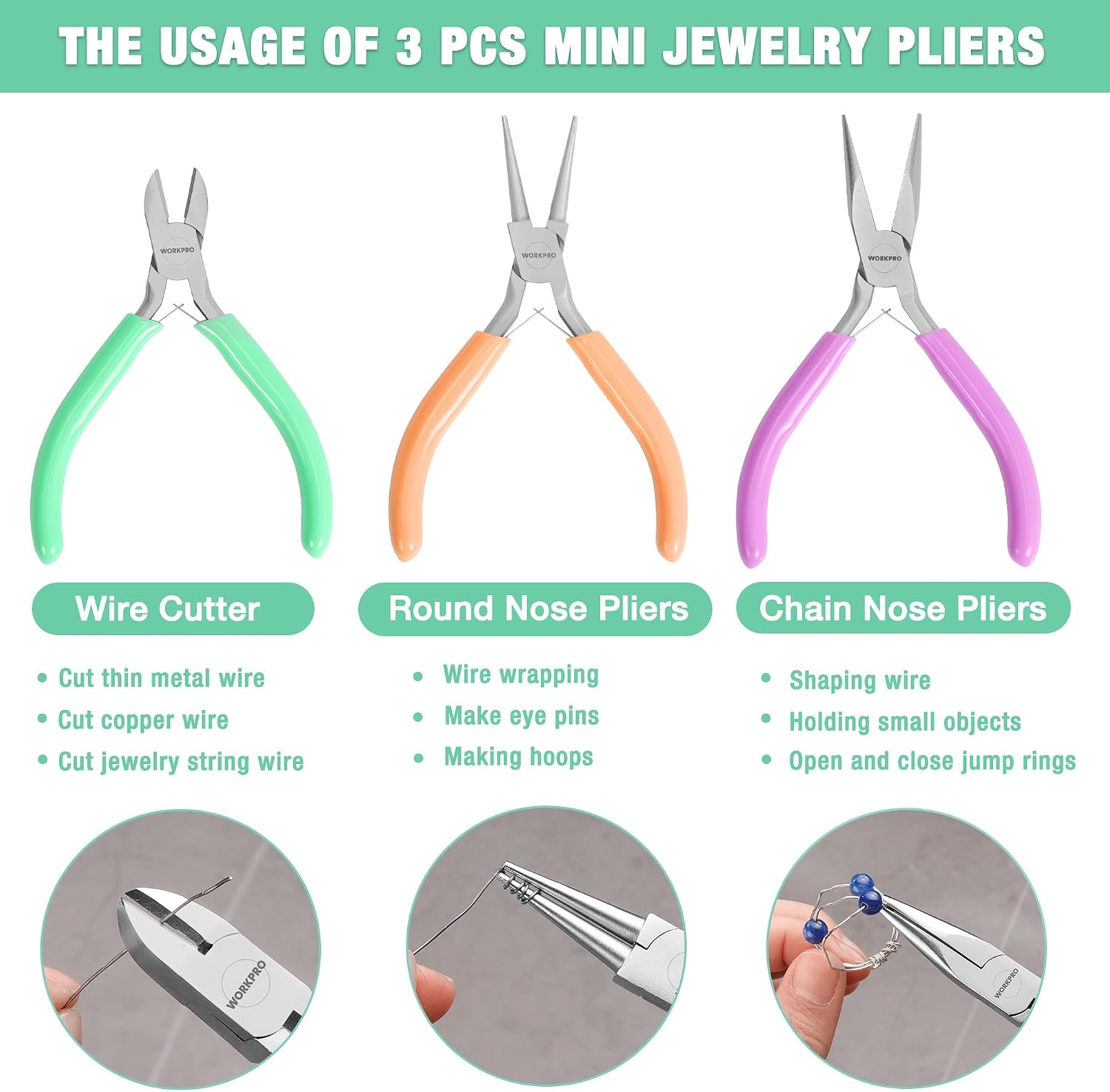 Jewelry Pliers Set, 3-Piece Mini Jewelry Tool Kit | Needle Nose Plier/Chain Nose Plier, Round Nose Pliers & Wire