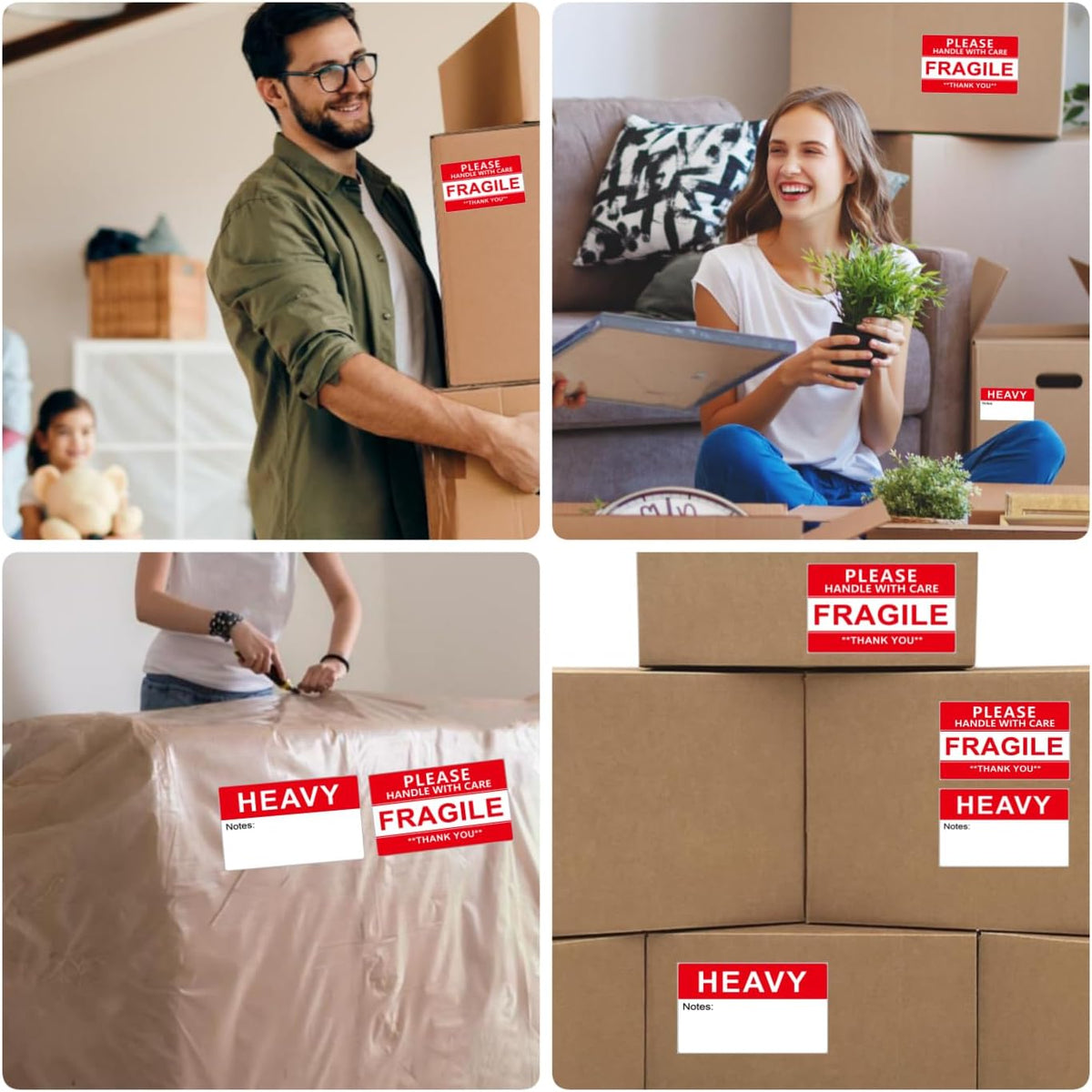 Fragile & Heavy Warning Labels for Moving Boxes with Writing Space