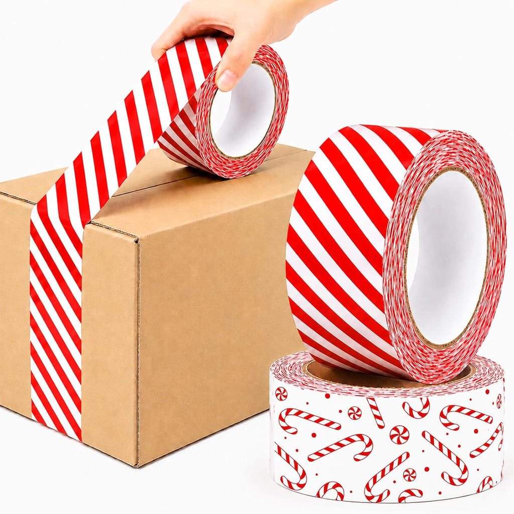 218 Yard Christmas Packing Tape, Candy Cane, 2 Roll