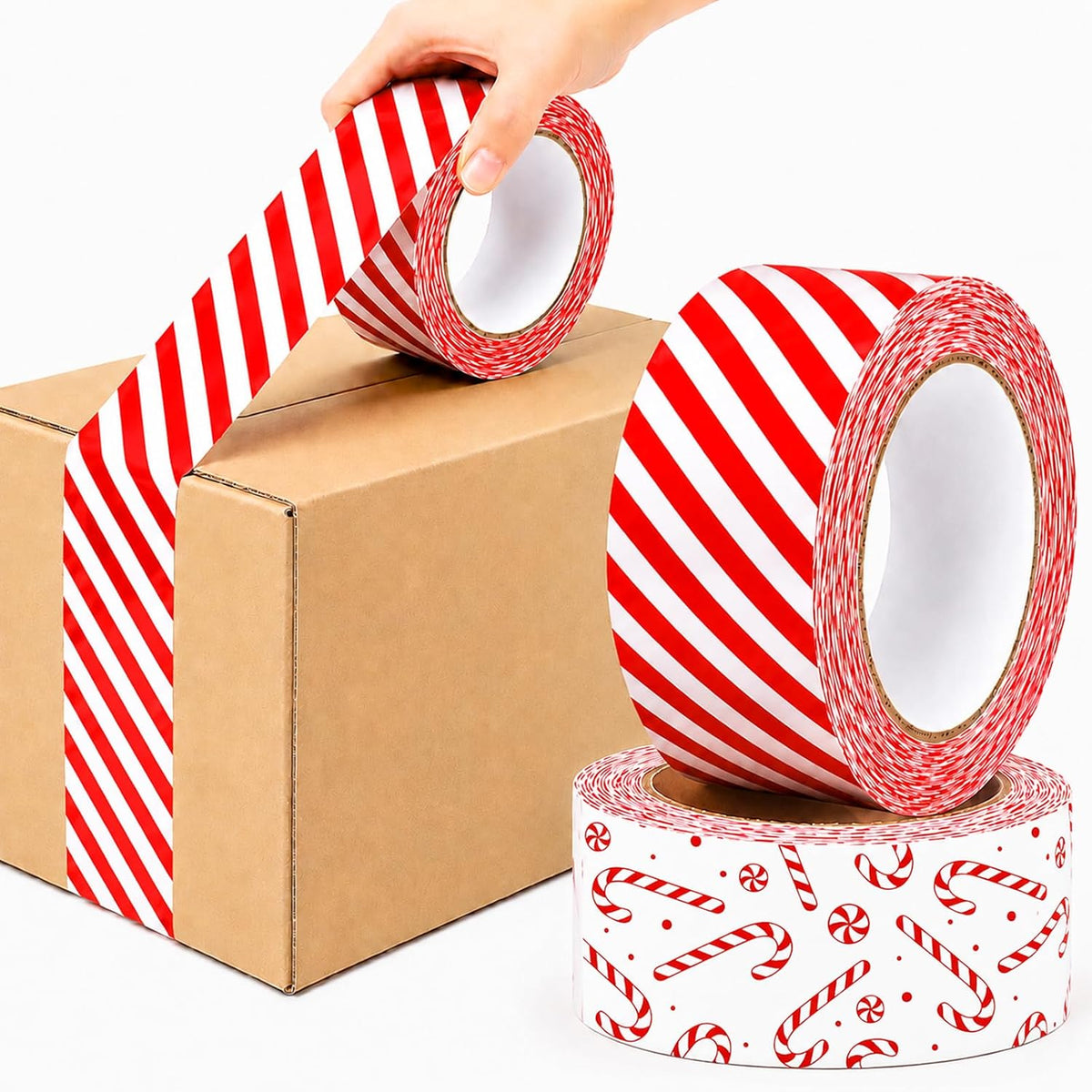 218 Yard Christmas Packing Tape, Candy Cane, 2 Roll