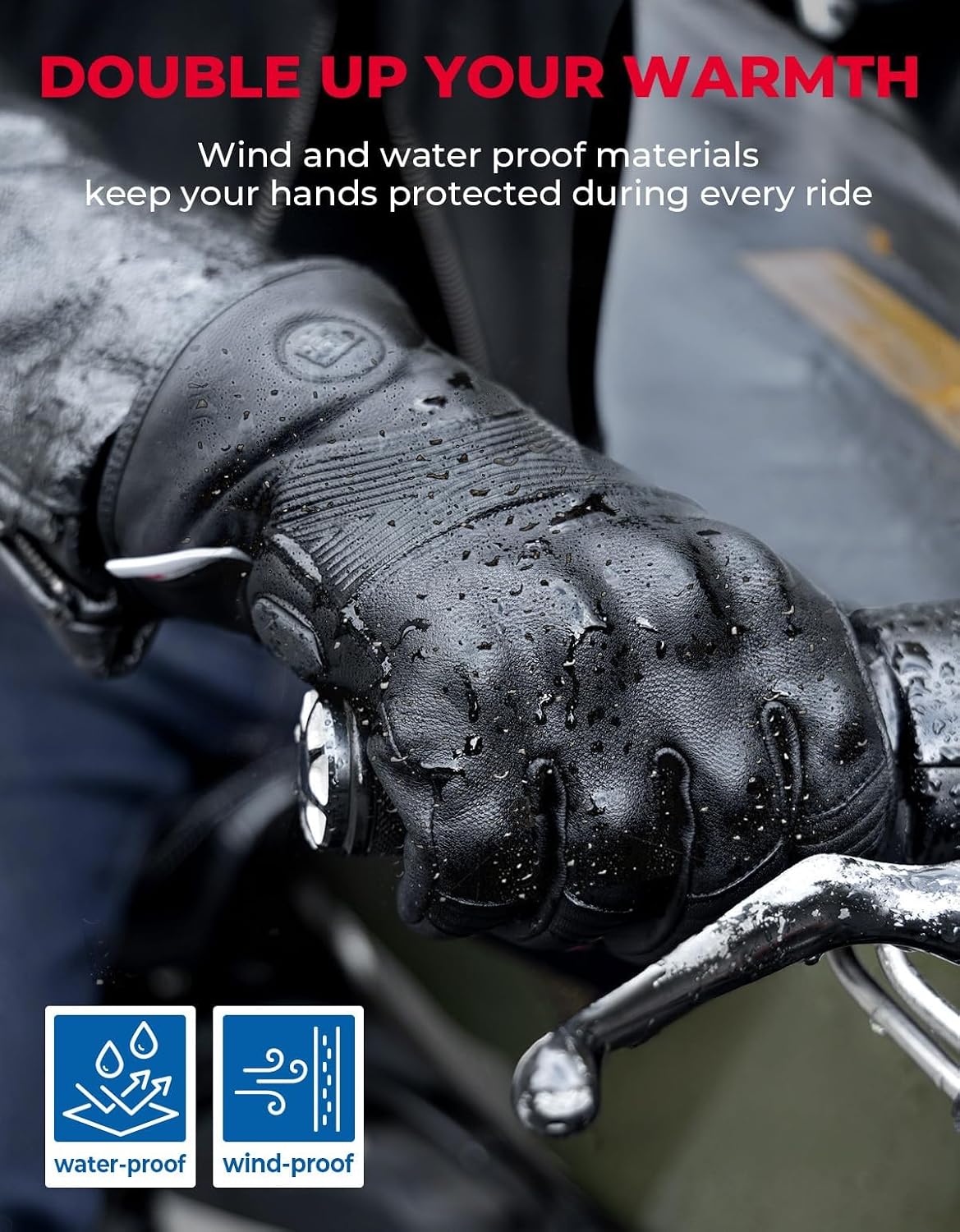 Winter Leather Motorcycle Gloves for Men, Gauntlet Warm Gloves with Knuckle Protection Touchscreen for Motorcycle Riding