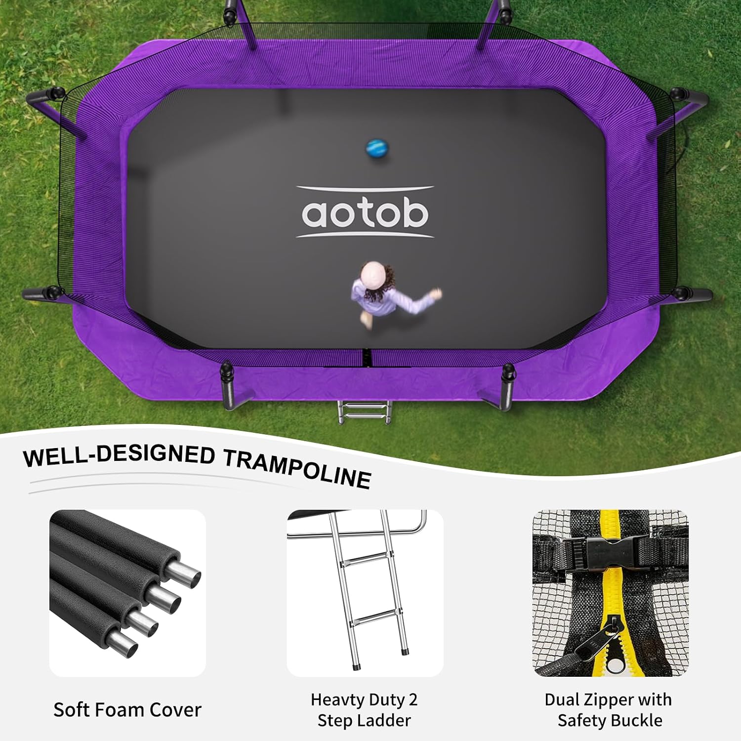 12 FT/14 FT Rectangle Trampoline - Perfect Outdoor Trampolines for Kids - Gymnastics Style Tranpoline with Enclosure