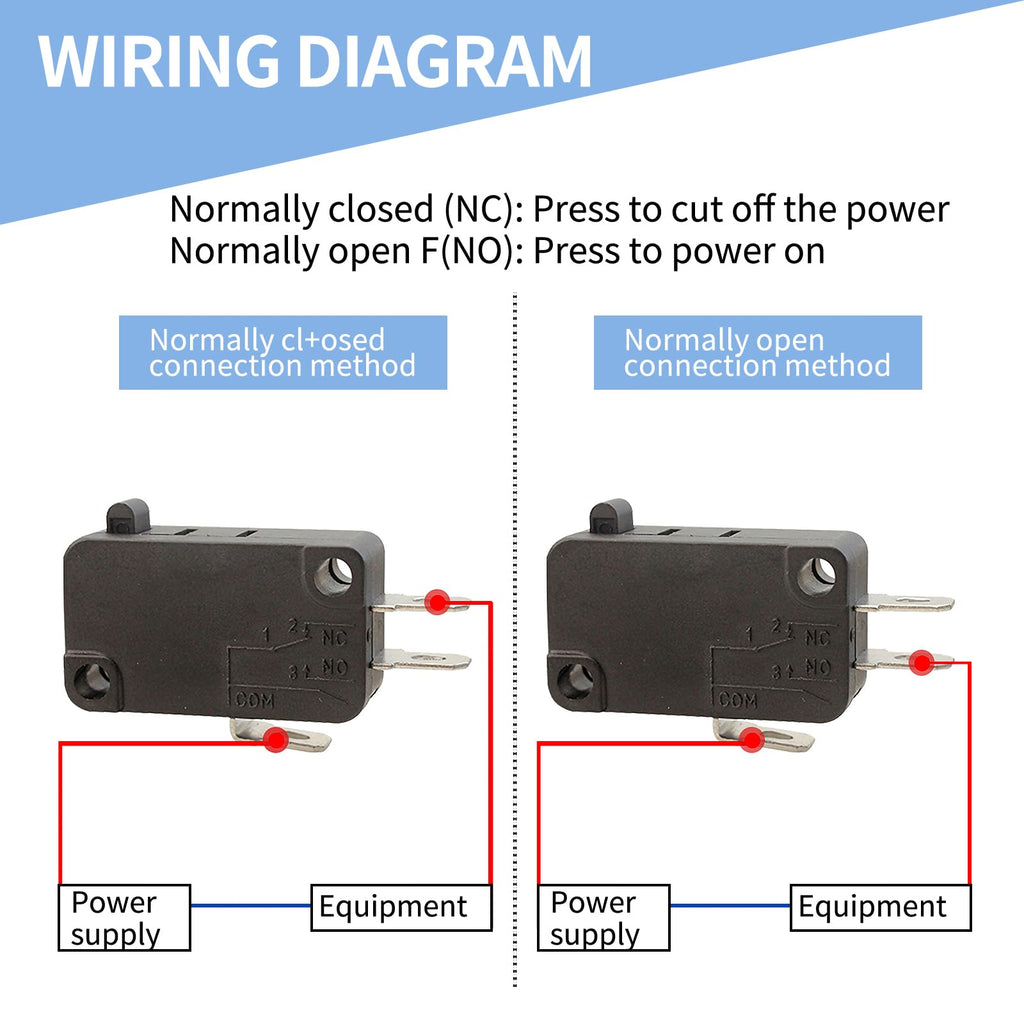 8 Pack KW7-0 Micro Contact Switch, 2-Pin Normally Open, 16A 125V-250V