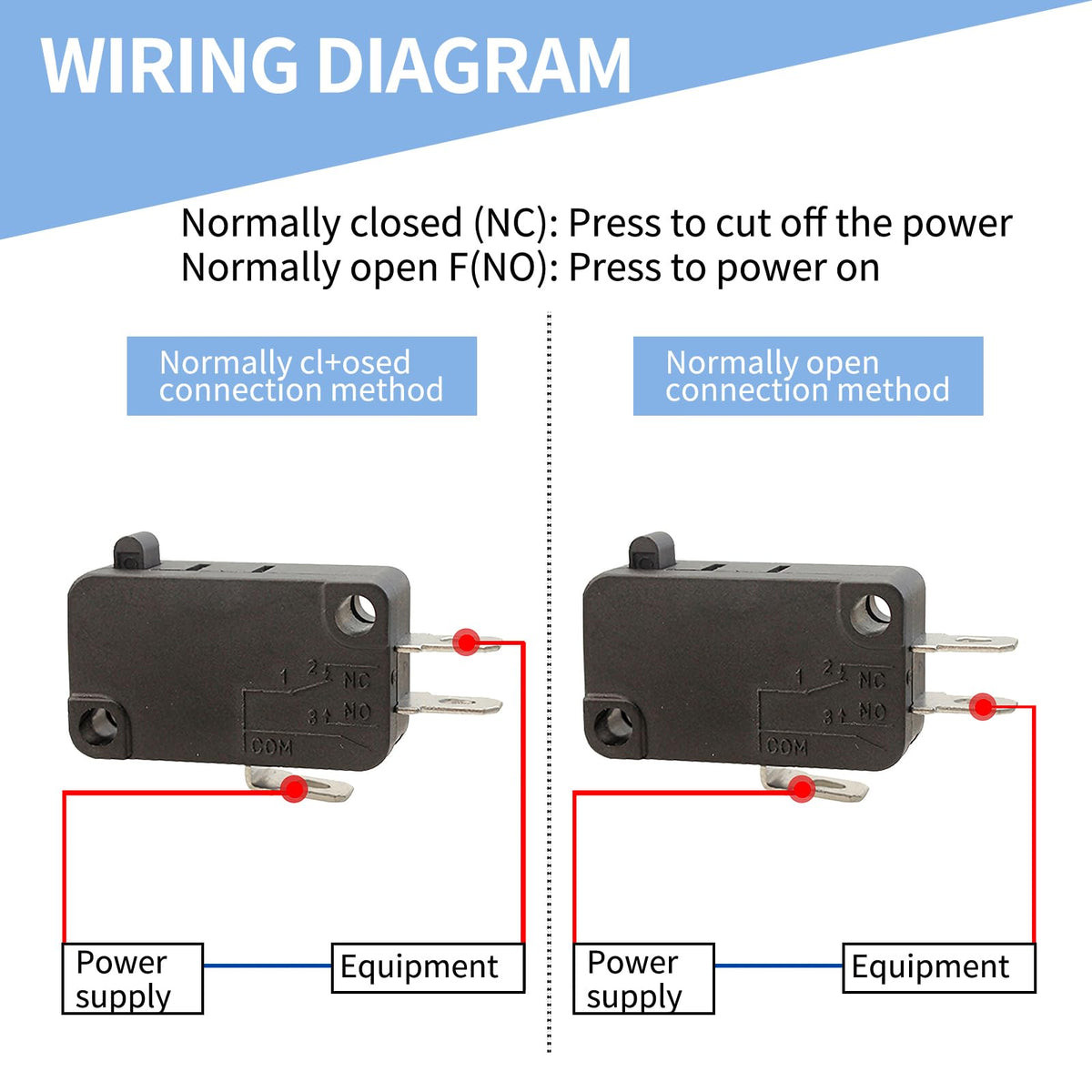 8 Pack KW7-0 Micro Contact Switch, 2-Pin Normally Open, 16A 125V-250V