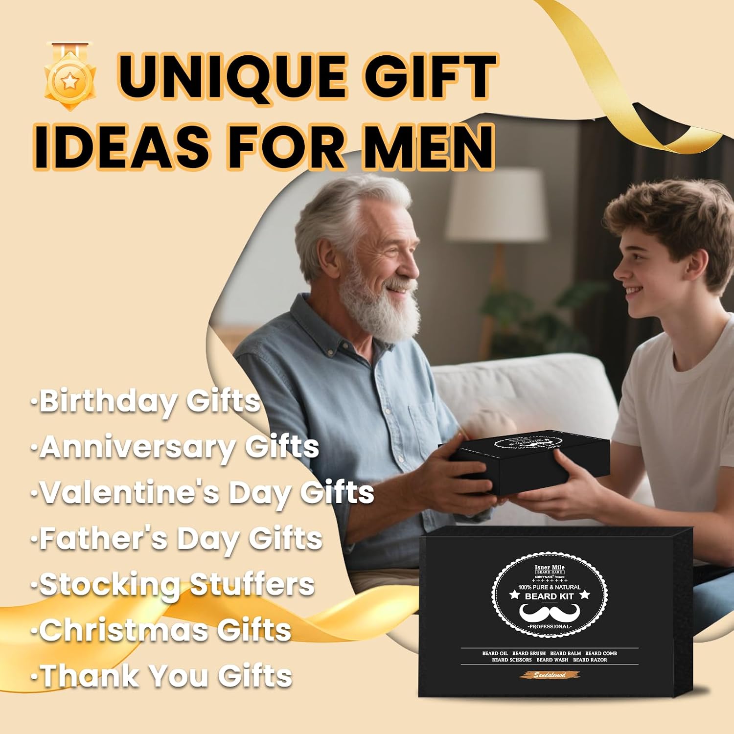 Isner Mile Dad Gifts Fathers Day Husband: from Wife Daughter, Beard Grooming Kit for Men with Beard Oil Balm Wash