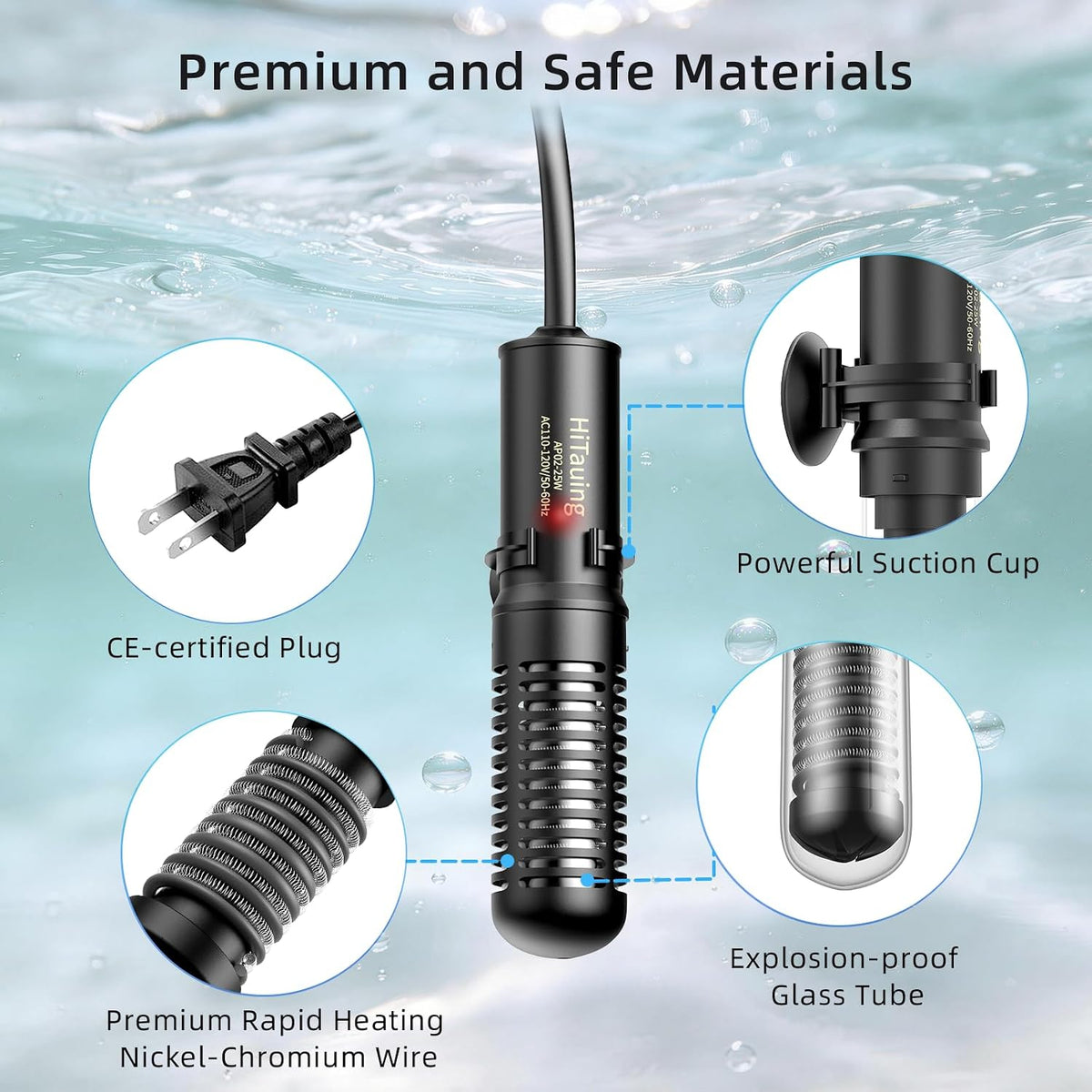 Small Aquarium Heater 25W, Constant Temperature 78℉ Fish Tank Heater with Digital Thermometer, Submersible