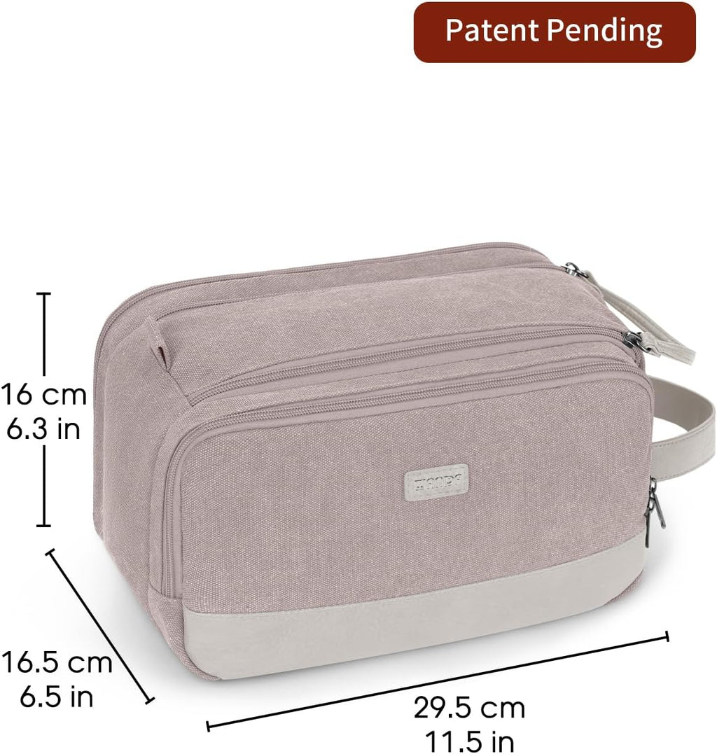 Toiletry Bag for Men Travel Toiletry Organizer Canvas and Leather Dopp Kit Water-Resistant Shaving Bag for Travel