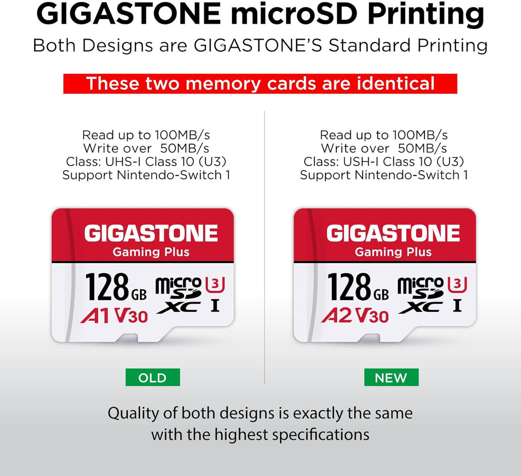 [Gigastone] 128GB Micro SD Card, Gaming Plus, MicroSDXC Memory Card for Nintendo-Switch 1, Wyze, GoPro, Dash Cam