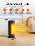 1500W Portable Ceramic Space Heater, Oscillating Indoor Heater, Black