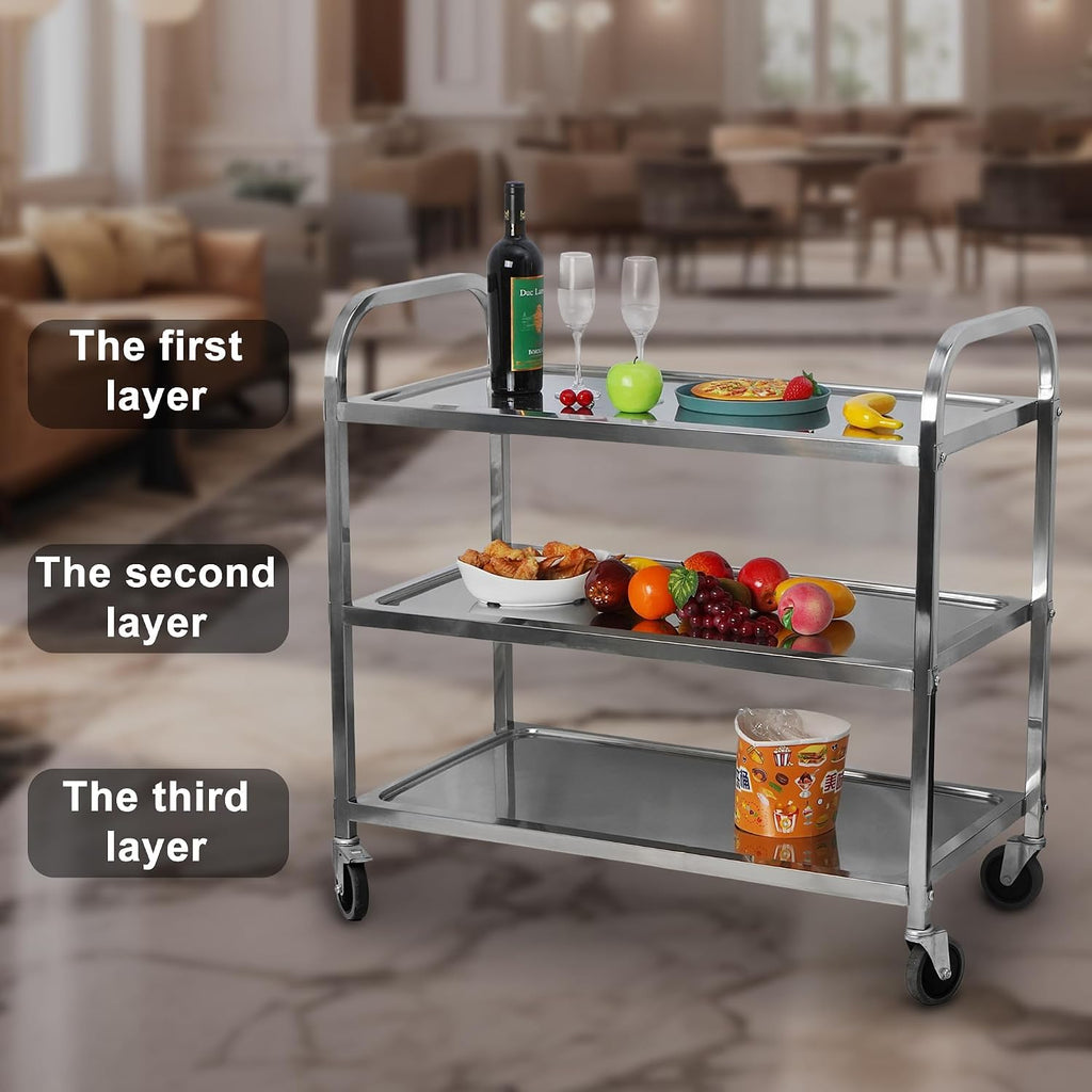 Extra Large 3 Tier Stainless Steel Utility Cart 37x20x37 inch