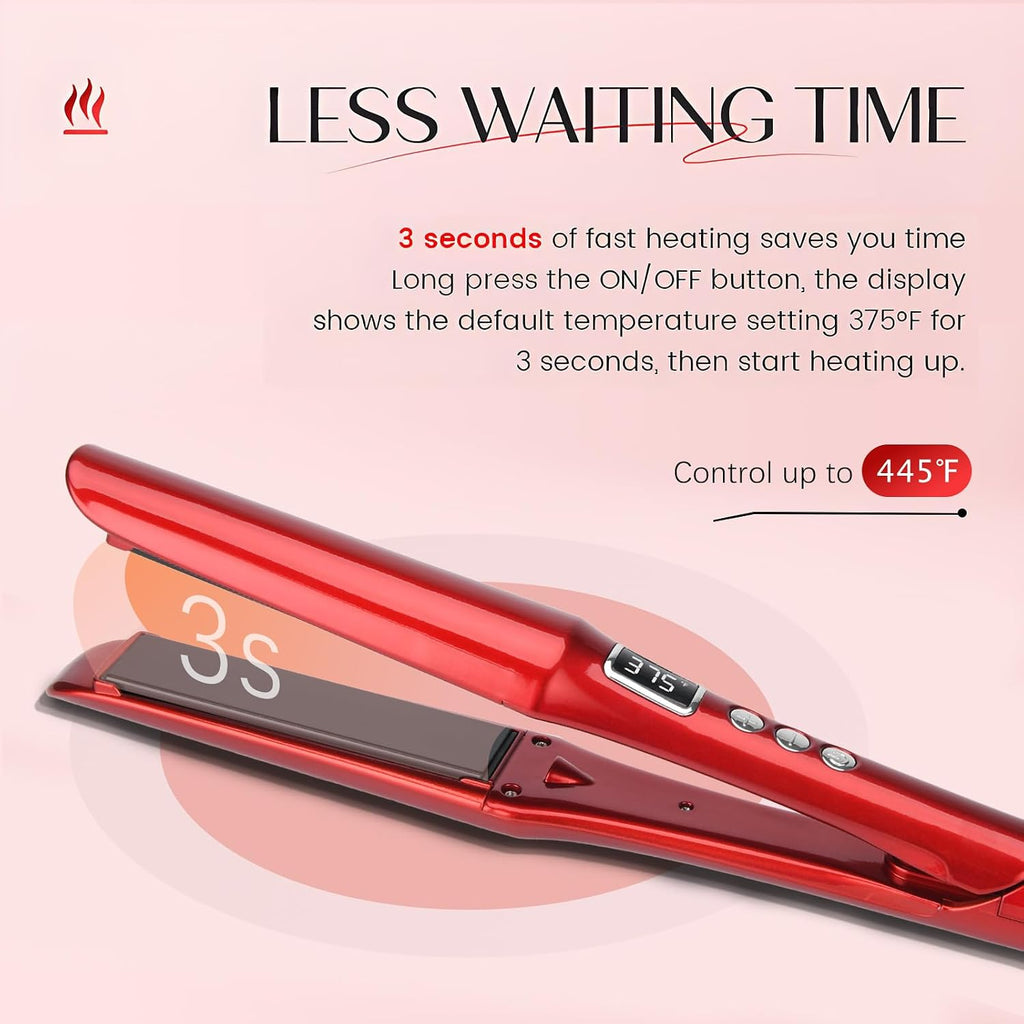 2-in-1 Hair Straightener and Curler, Titanium & Ceramic, Red | Flat Iron for Fine Hair, Rapid Heat-Up, Negative Ions