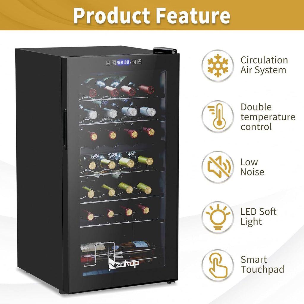 28-Bottle Dual Zone Compressor Wine Cooler, Freestanding Mini Fridge