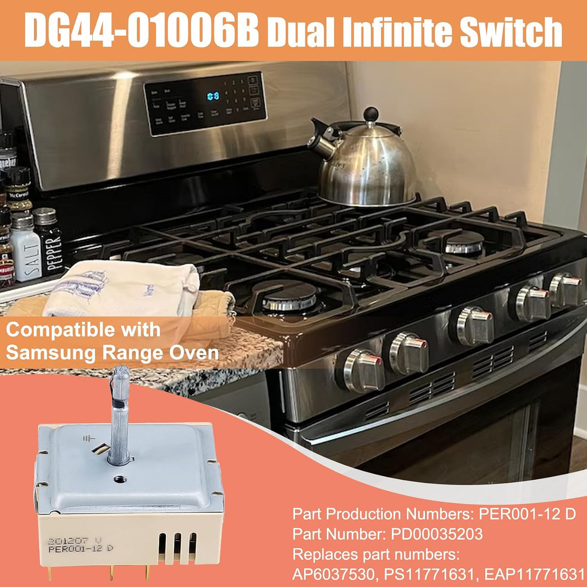 DG44-01006B PER001-12D Dual Infinite Switch Compatible with Samsung Range