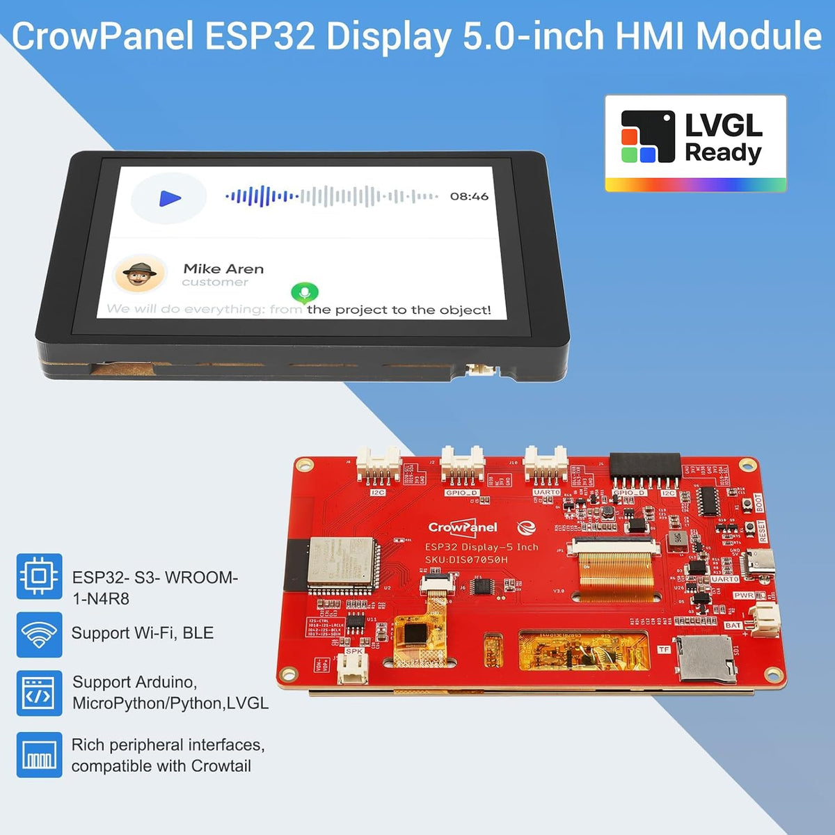 ESP32 Display 5 Inch HMI Basic RGB TFT LCD Touch Screen with Acrylic Case