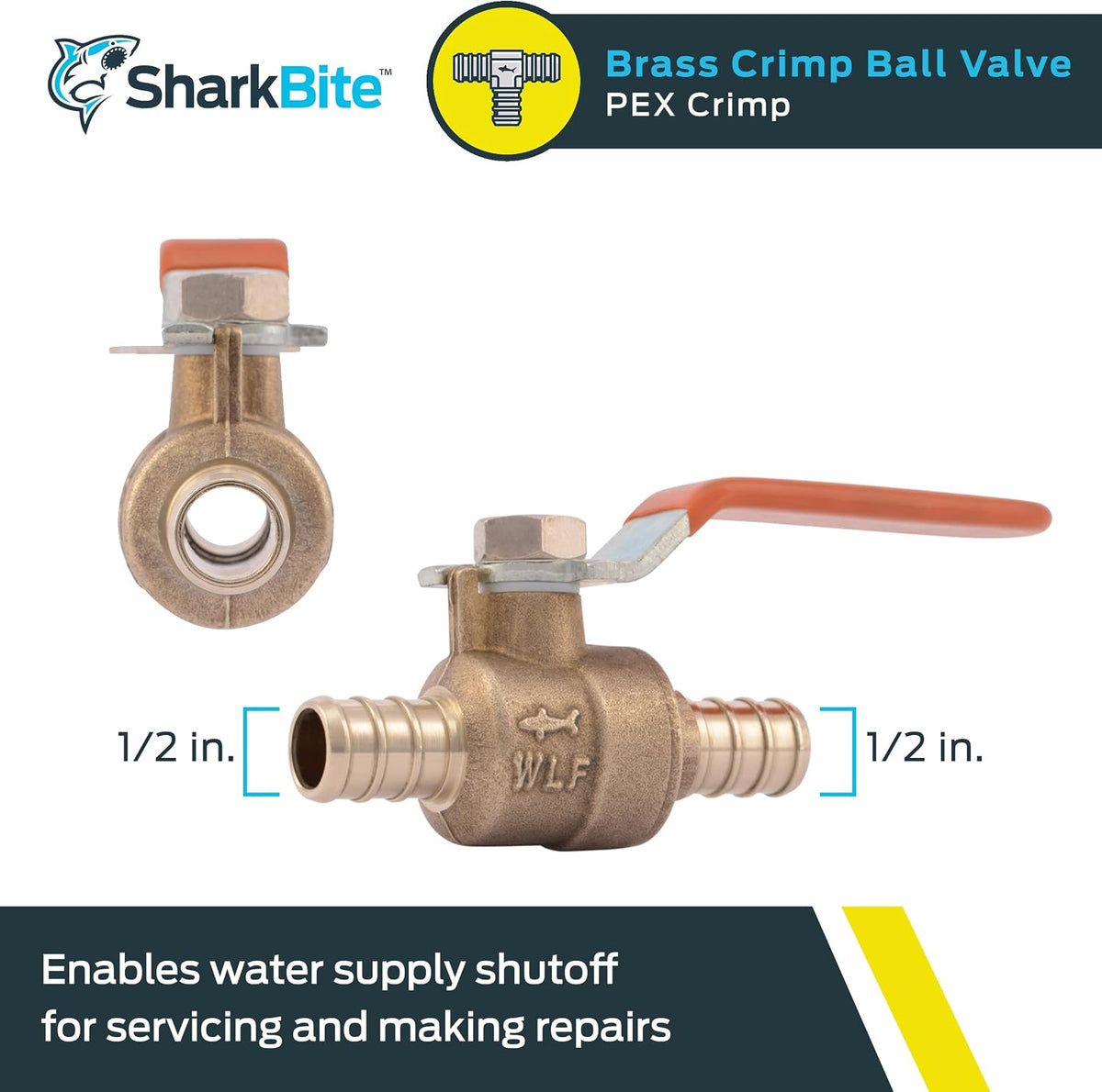 SharkBite 1/2 Inch Crimp Ball Valve, Brass Plumbing Fitting, PEX Pipe, PE-RT, 22461LFA