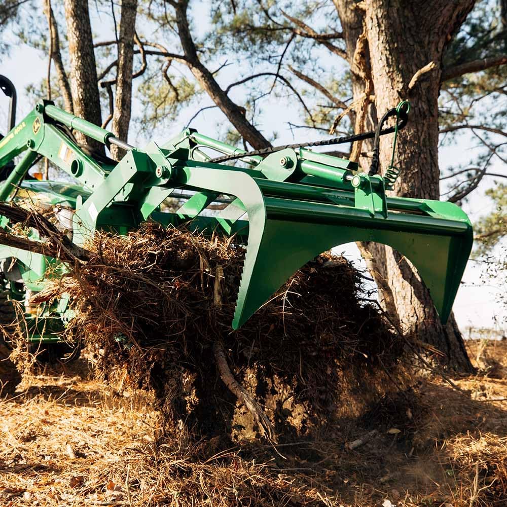48" Grade 50 Economy Series Root Grapple Bucket Fits John Deere Hook and Pin Connection, Single Cylinder Hydraulic