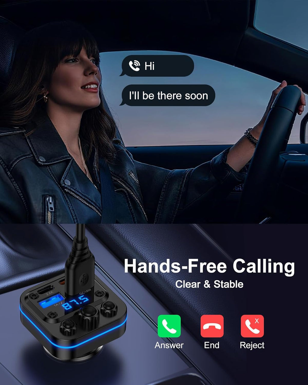 Bluetooth Fm Transmitter for Car, Fast Charging, Blue Tooth 5.4 Car Charger | USB-C USB-A Multi Ports, Wireless Radio