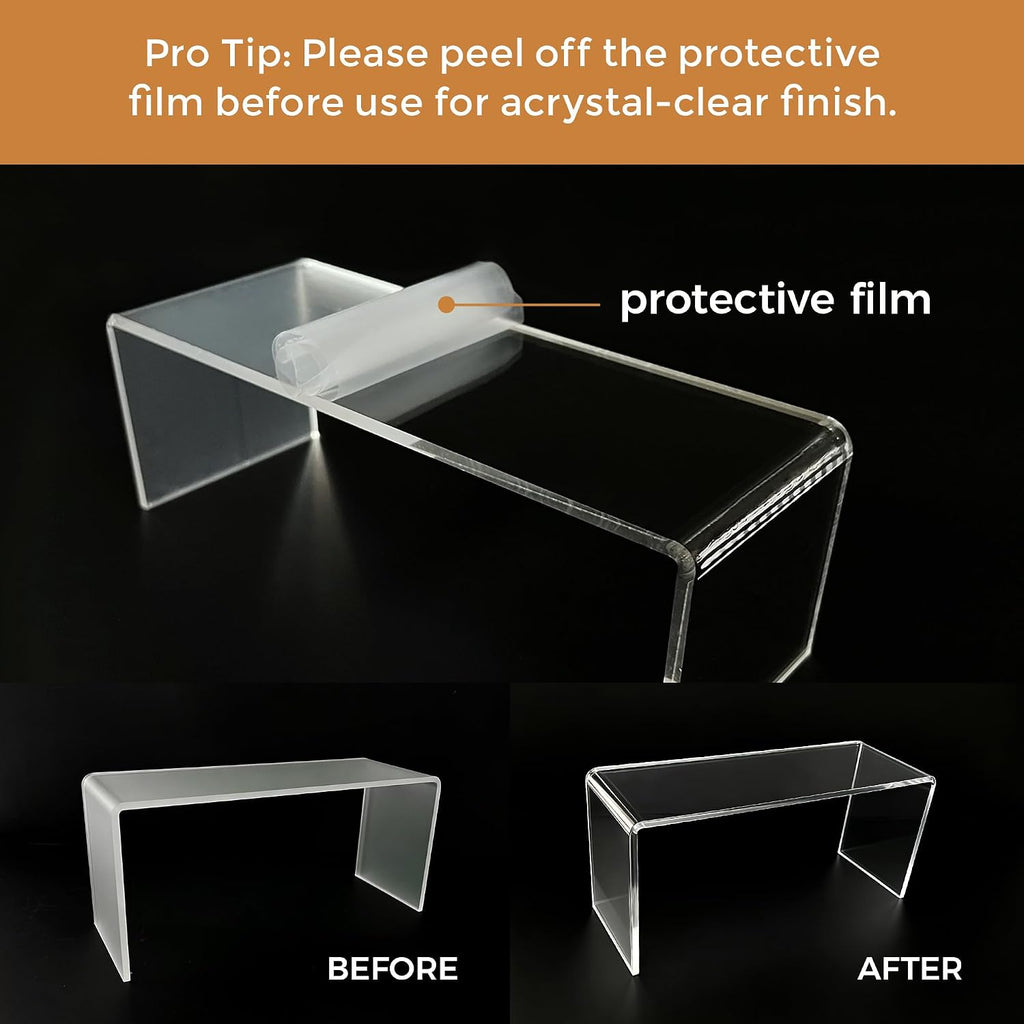 Acrylic Display Risers, 8 Pack Clear Acrylic Stands, 4 Sizes | Tiered Display Design, Clear Acrylic Stand for