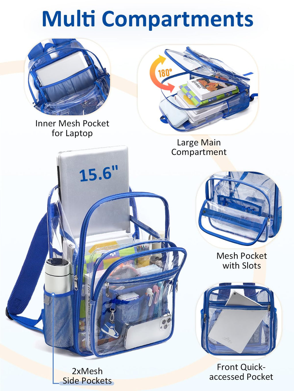 Clear Backpack with TSA Lock, 18” Extra Large Clear Bookbag