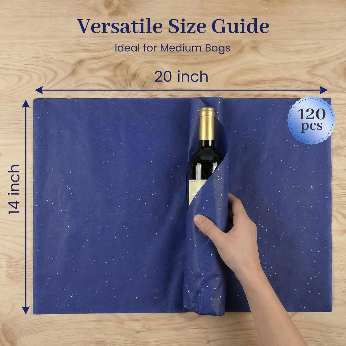 120 Sheets Blue Glitter Tissue Paper, 20 X 14 inch