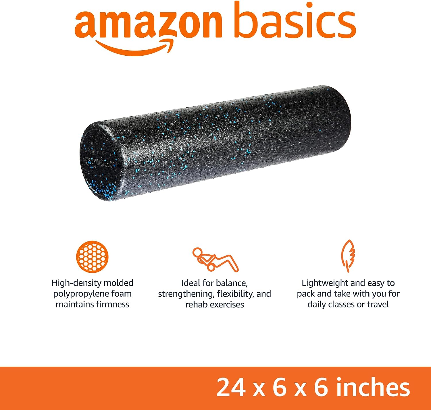 High Density Foam Roller for Exercise and Recovery, 24 Inches, Blue Speckled