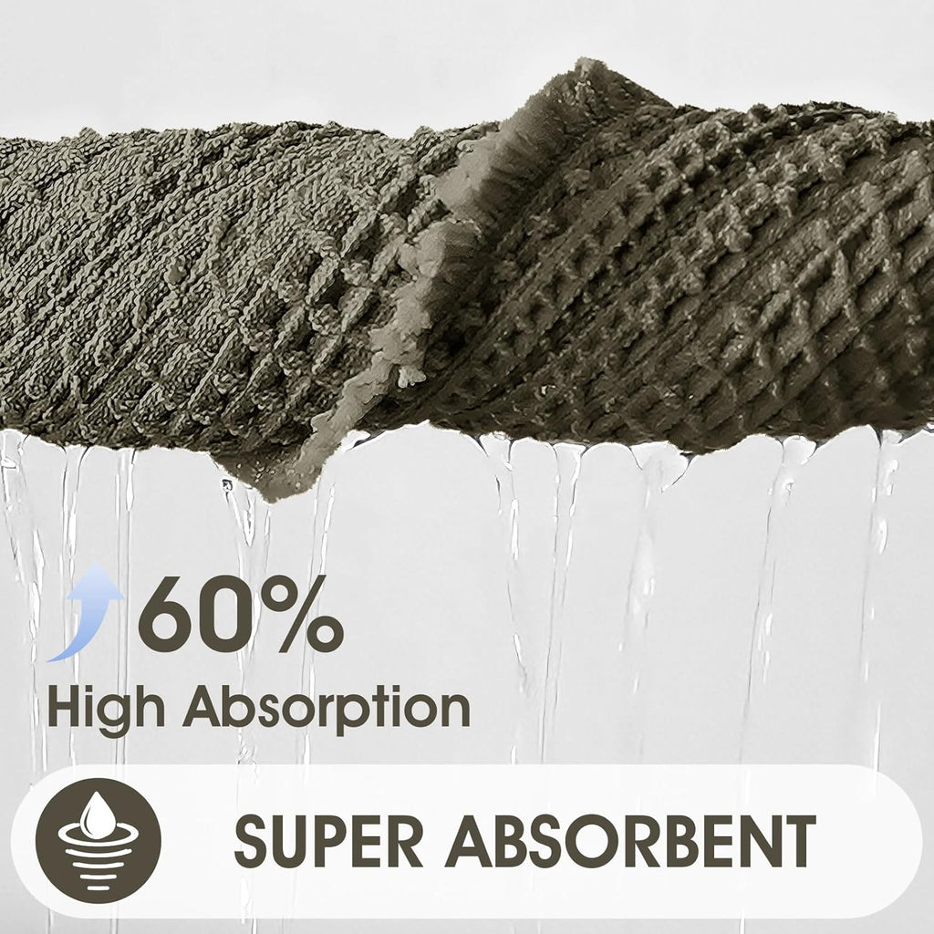 Upgraded Waffle Bath Mat Set 3 Piece Greyish Green-Looped, Super Absorbent Non-Slip Quick Dry Bathroom Rugs with