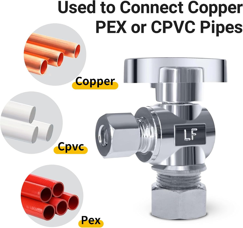 5 Pack Angle Stop Valve,1/2 in. NOM Compression x 3/8 in. OD Compression Angle Shut Off Valve,5/8" OD x 3/8" OD 1/4