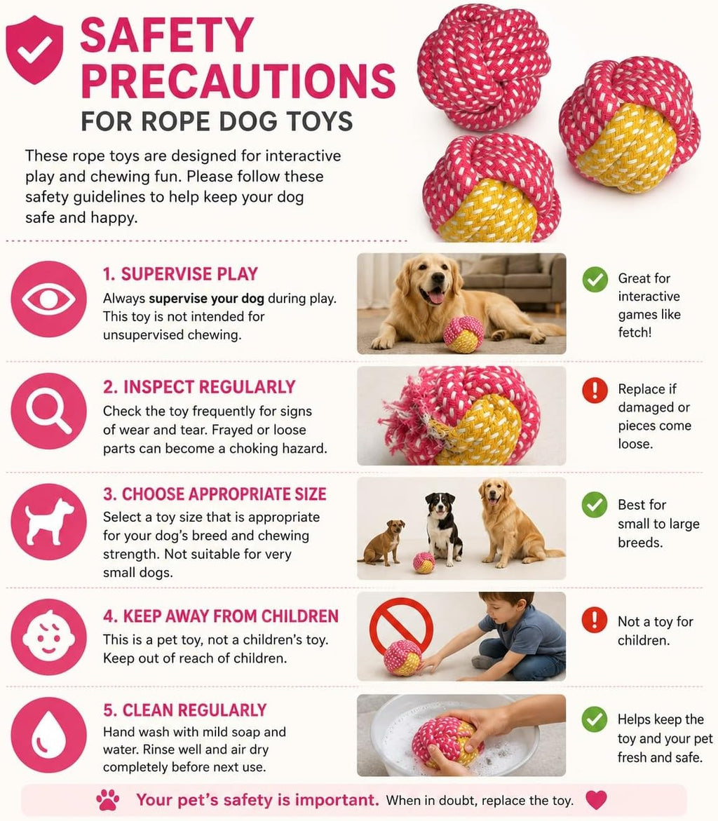 Small Dog Ball Toys/ – Cotton Rope Ball/Dental Chew Dogs Toy for Teeth Cleaning/Fetch Playing, Interactive Tug of War