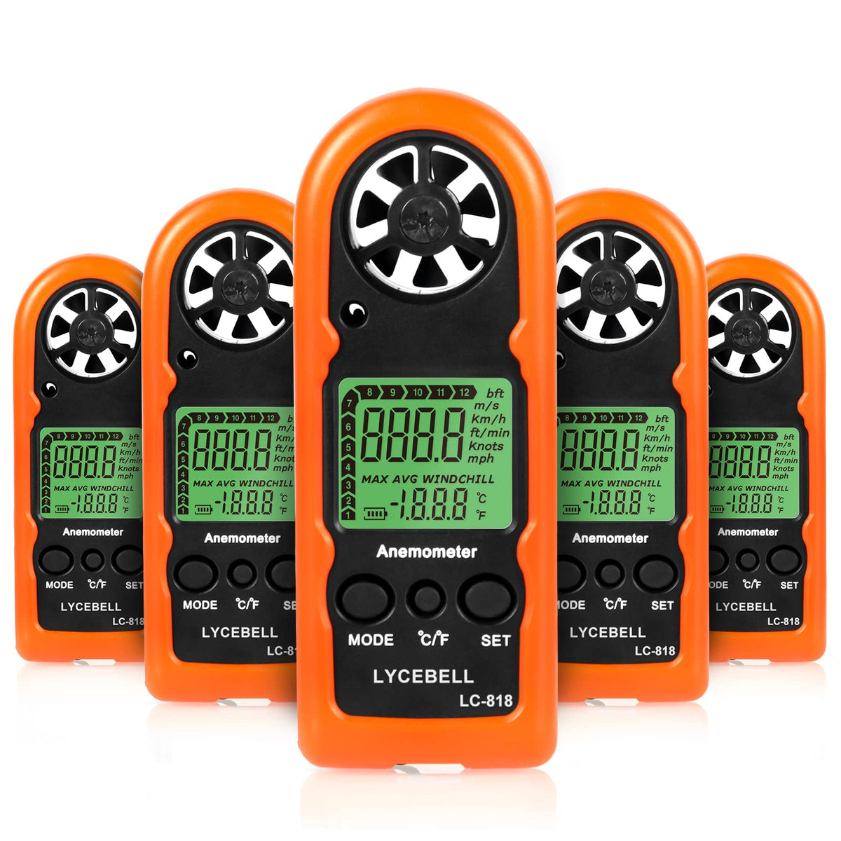 Mini Portable Anemometer Handheld 5pcs, Measures Wind Speed Wind Chill Temp