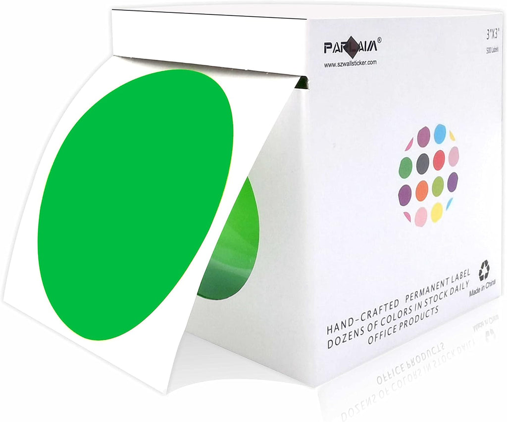 3 Inch Round Permanent Color-Code Dot Sticker, Green Color Coding Label