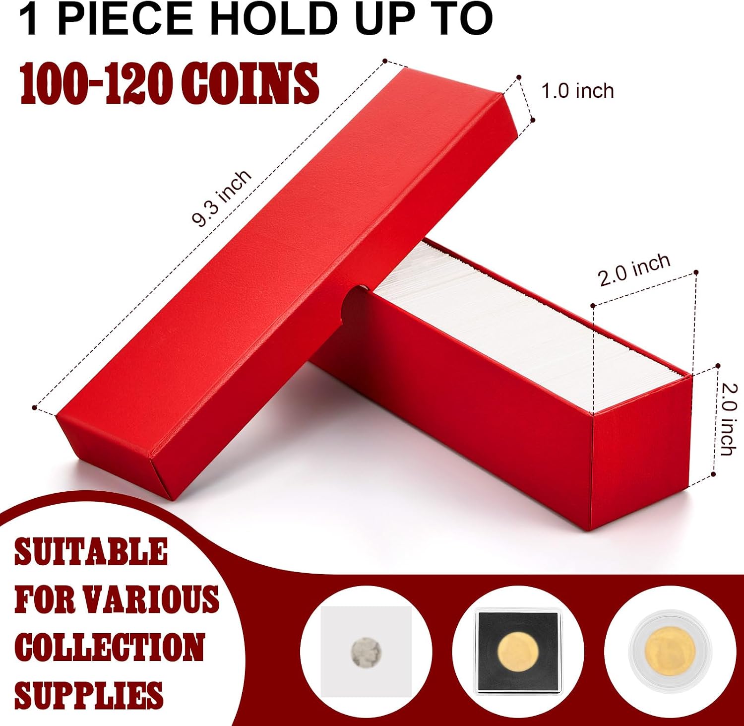 4 Pcs Coin Storage Box 2x2 Inch Flip Collectors Holders, Red | Cardboard Holders for Coin Collection, Fits Cents