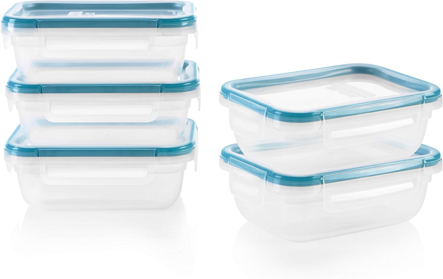 Plastic Total Solution 5-Pack (3-Cup) Food Storage Containers Set, Leakproof & Airtight Plastic Locking Lids