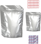 Food Storage Mylar Bags with Oxygen Absorbers, 50 PCS Kit (25 Gallon + 25 Quart), Heavy Duty Heat Sealable Resealable
