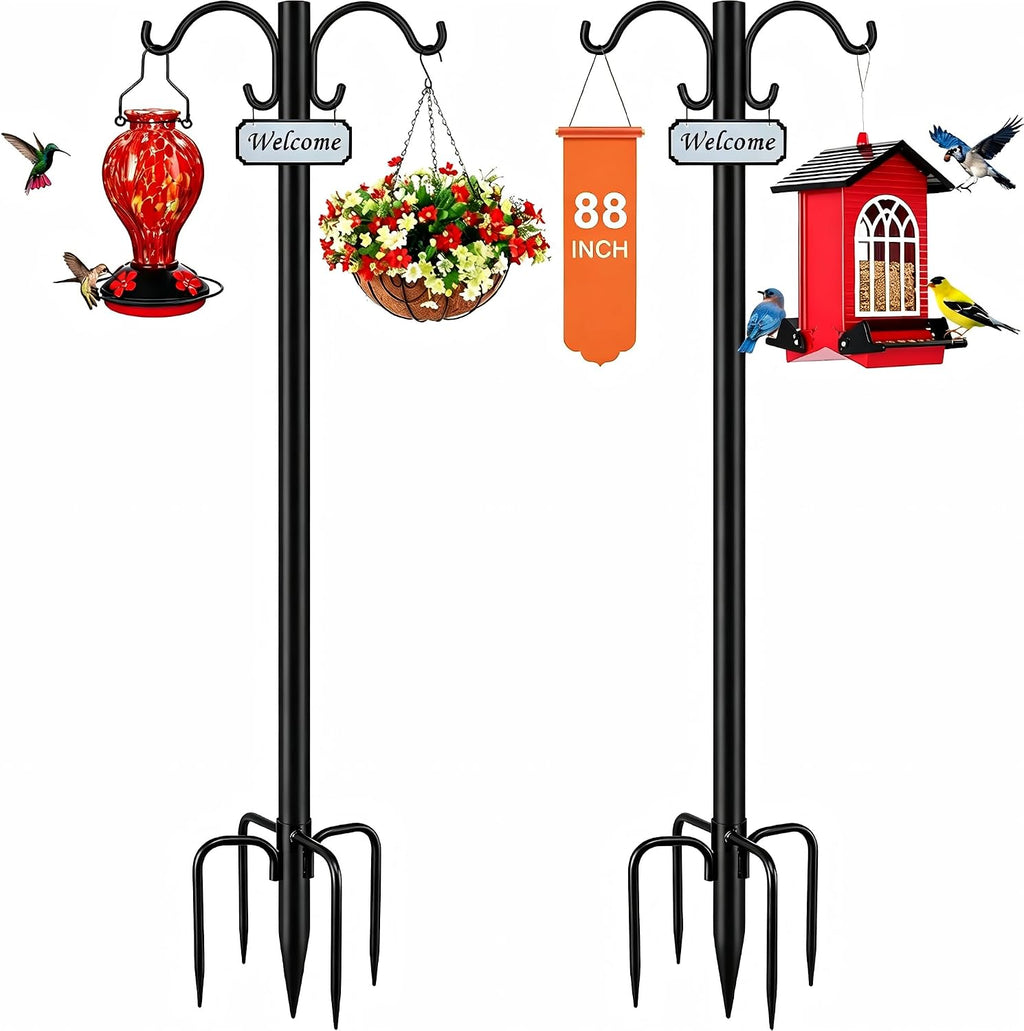 88inch Double Shepherd Hook for Outdoor, 1” Bird Feeder Pole,2Pack
