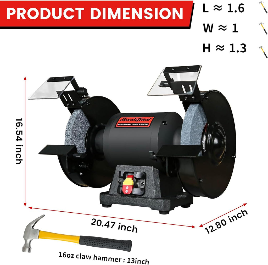 BUCKTOOL 10" 1.5HP Low Speed Bench Grinder,High Precision Wobble Free Wheel