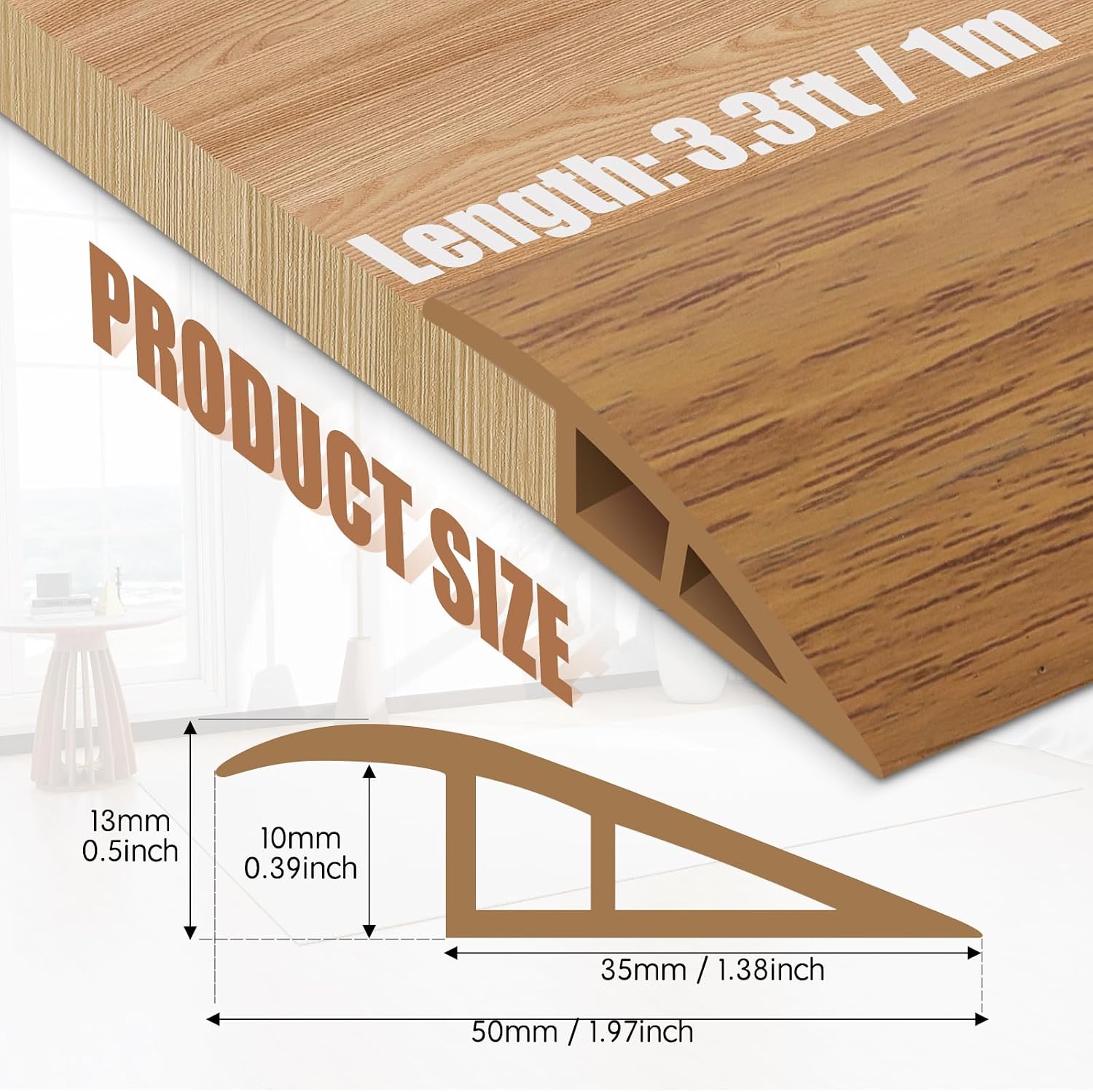 Floor Transition Strip Door Threshold 39" Floor Transition Reducer Trim on The Edges Threshold Strip Self Adhesive