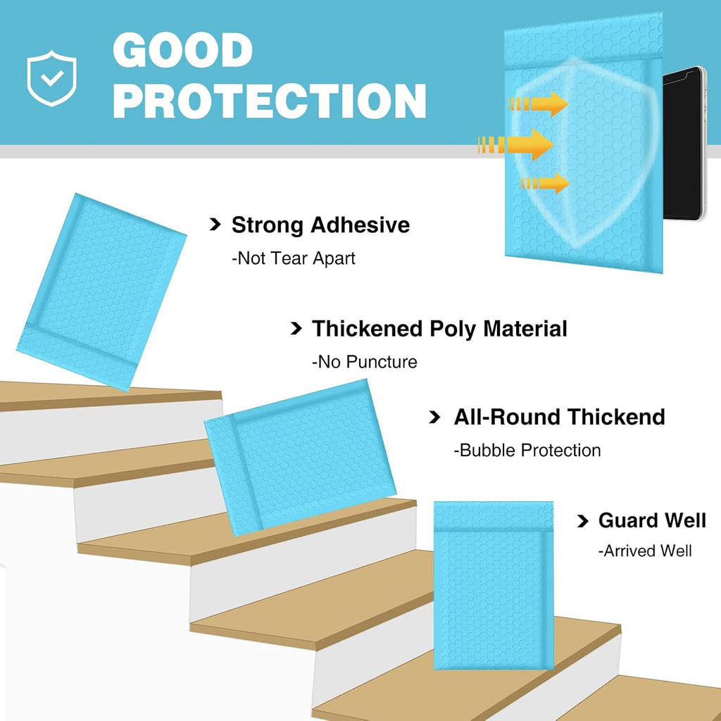 Light Blue Bubble Mailers 10.5x16 for Clothes, 25pcs Usable 10.5x15