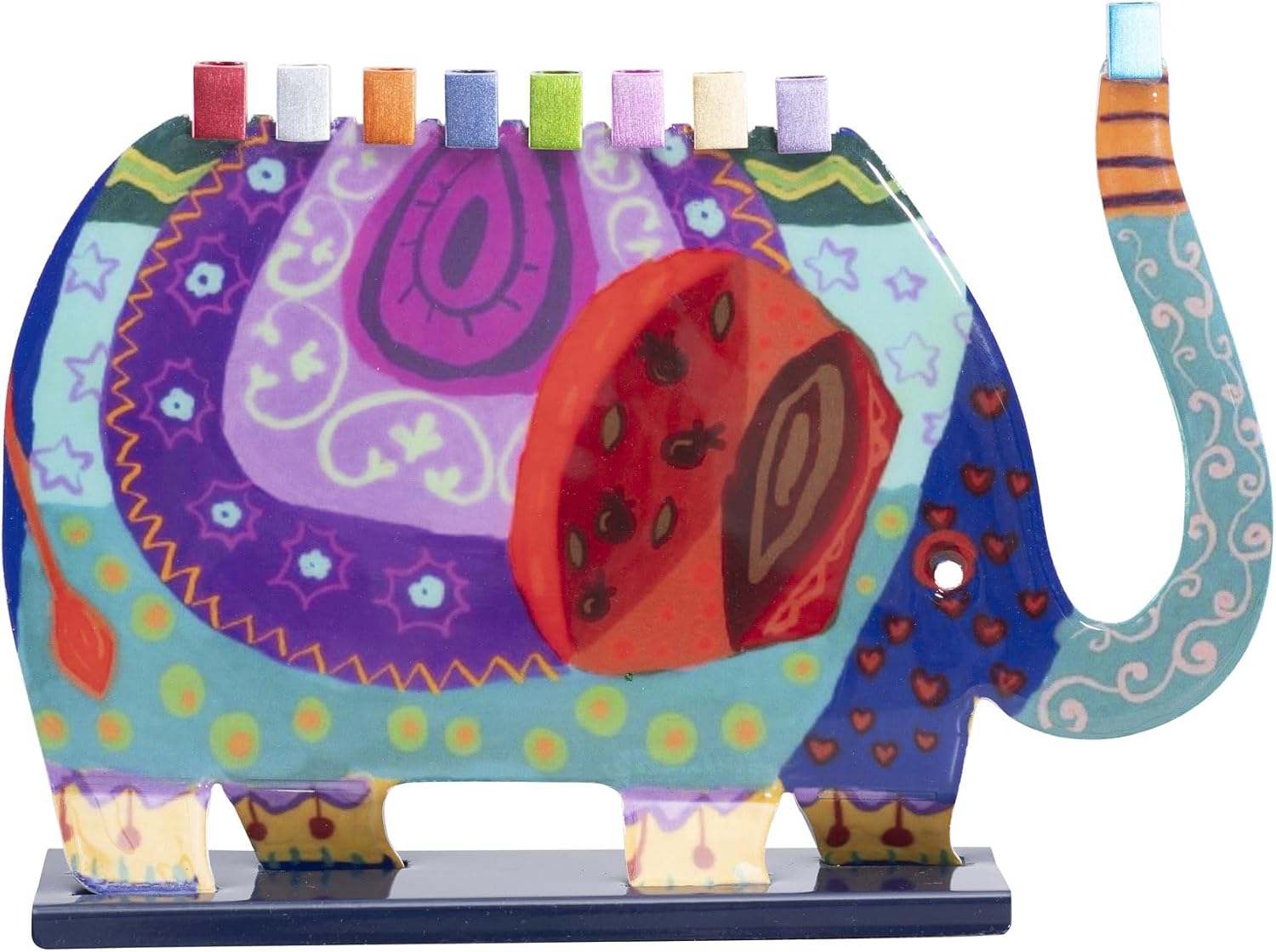 Yair Emanuel Hanukkah Menorah Elephant Shape 11.2 x 8 Inches - Standared Hannuah Candles - Colorful Chanukiah Hand