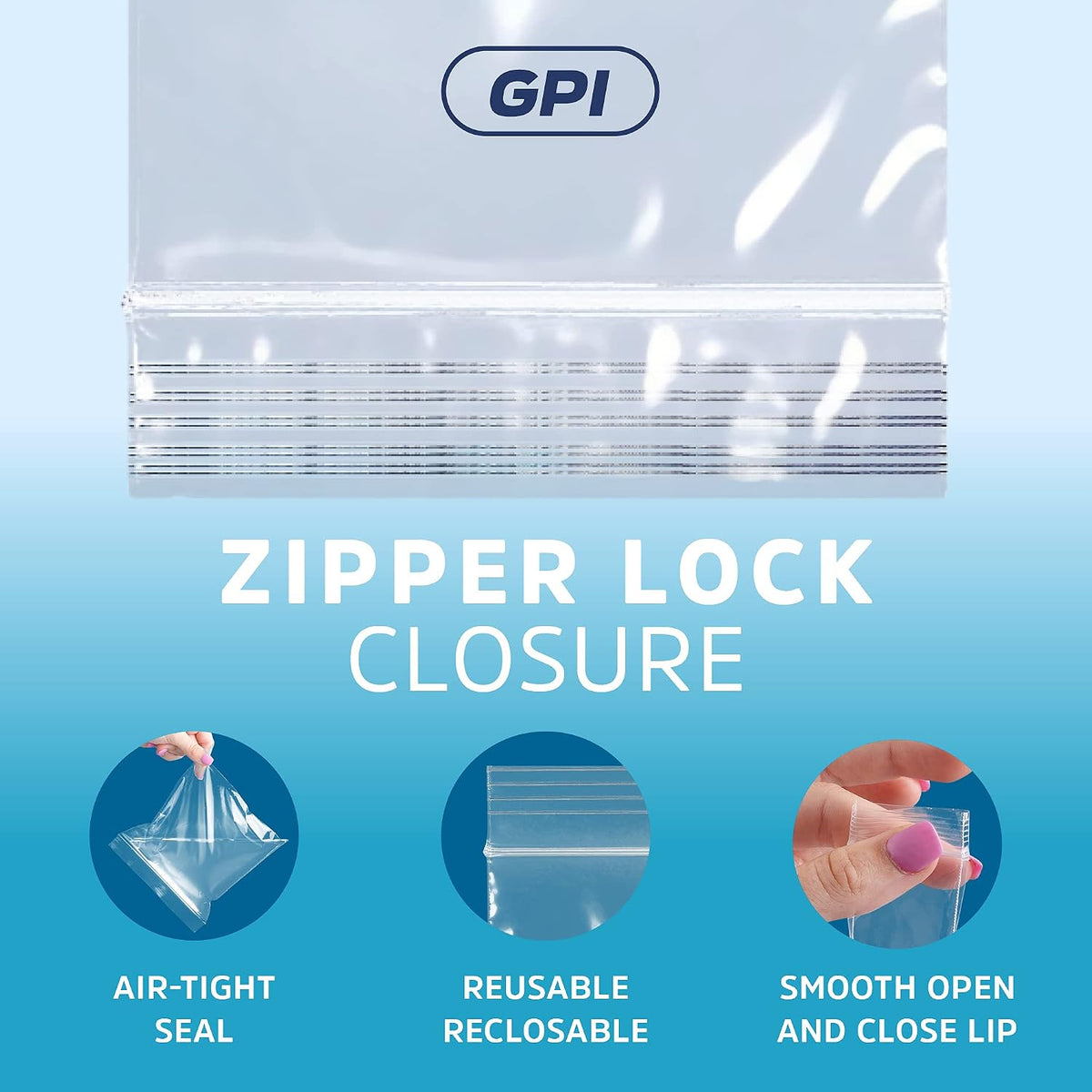 4"x6" Zip Bags, 100 Pack, 2 Mil, Reclosable, for Storage, GPI