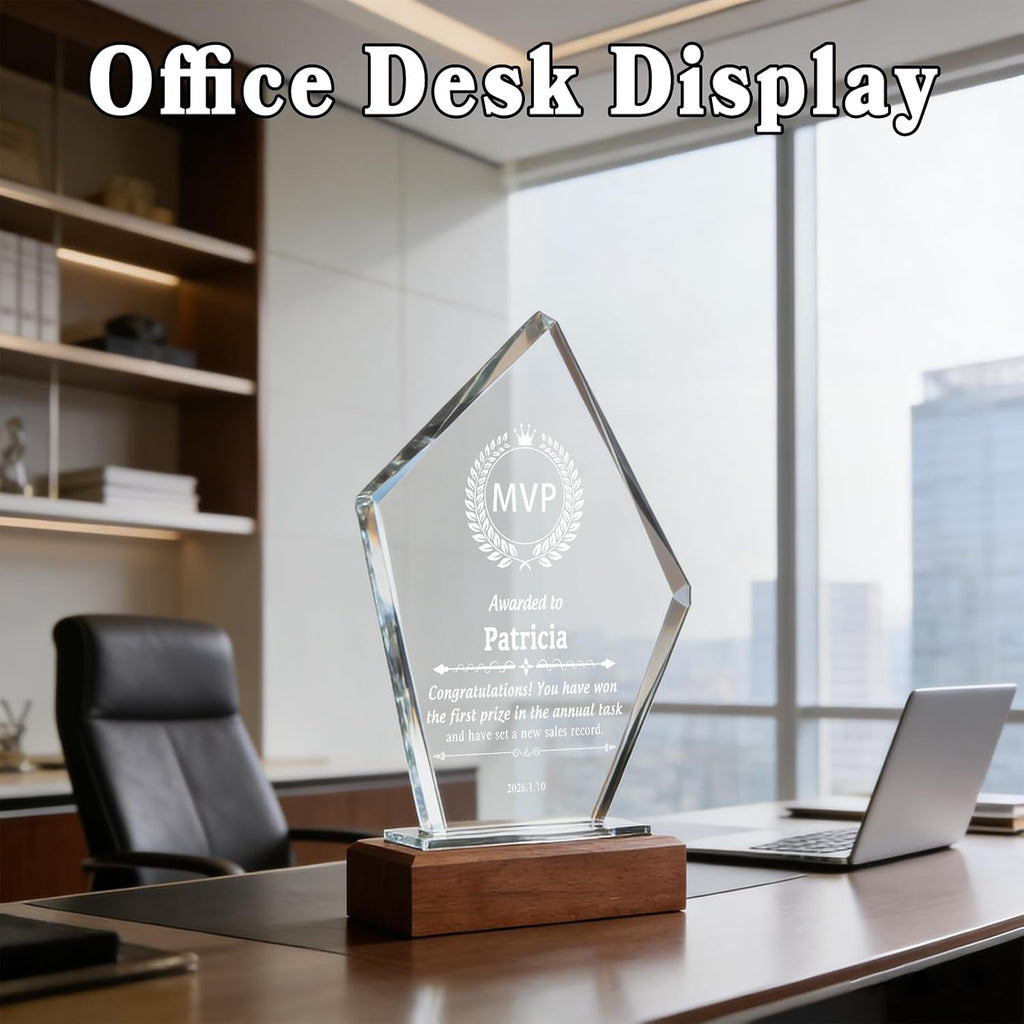 Personalized Crystal Award Trophy for Employee Recognition | Custom Logo & Text Engraved Crystal Award for Corporate