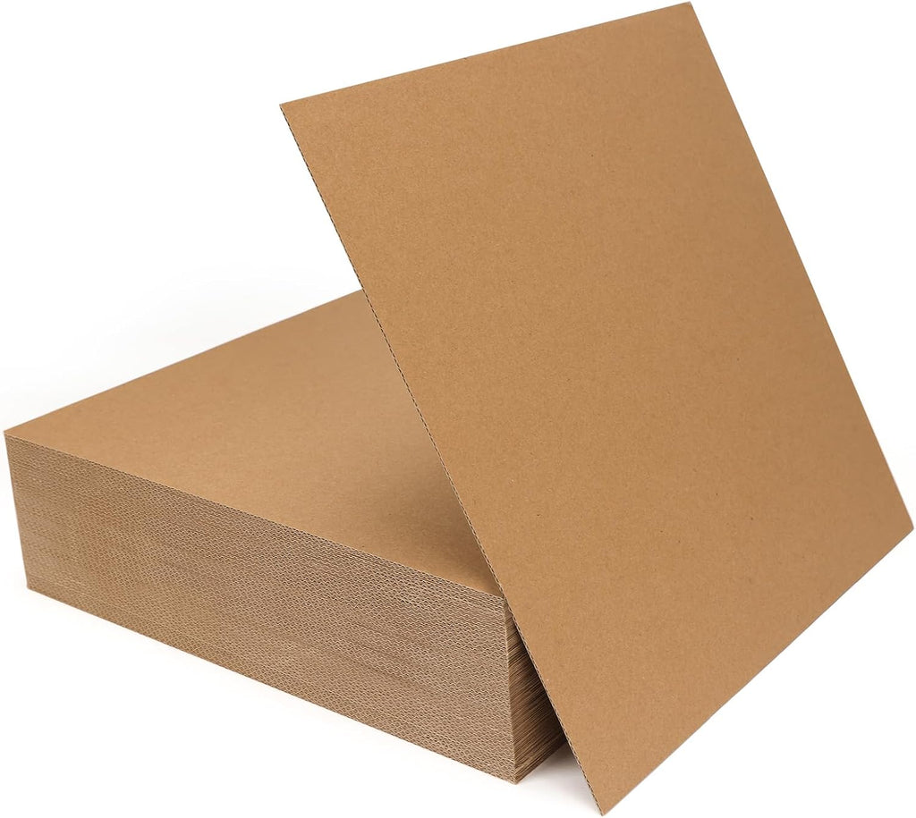 12x12 Browm Corrugated Cardboard Sheets, Flat Card Boards Inserts for Crafts, Packing, Shipping, Moving, Mailing, 50