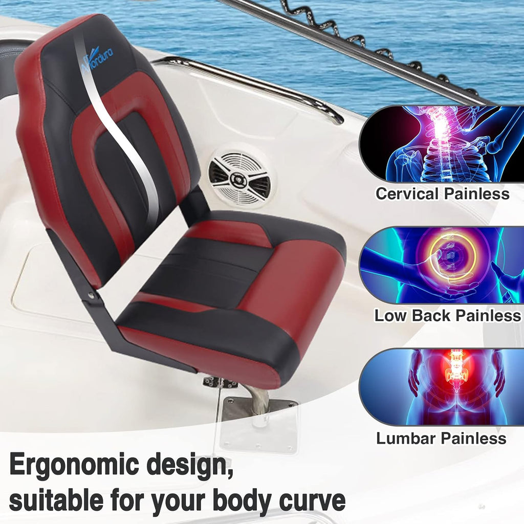 Boat Seat for Boats with 2 Storage Bags High Back Folding Boat Seat Boat Fold Down Seat (2 Packs), Black and Red