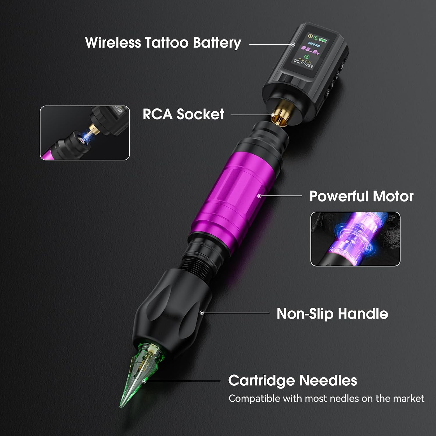 Complete Wireless Tattoo Gun Kit, Rotary Tattoo Pen with 1800mAh Battery, Liner & Shader Tattoo Supplies for Starters