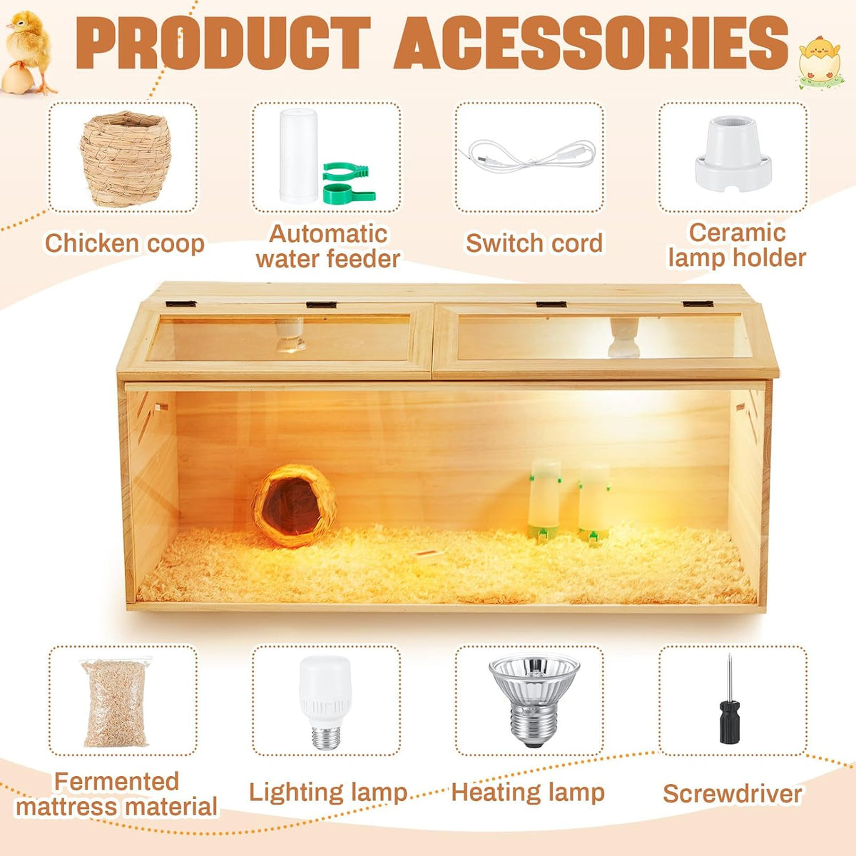 Chicken Brooder Box, Wooden No Legs, 32 x 16 x 16 in