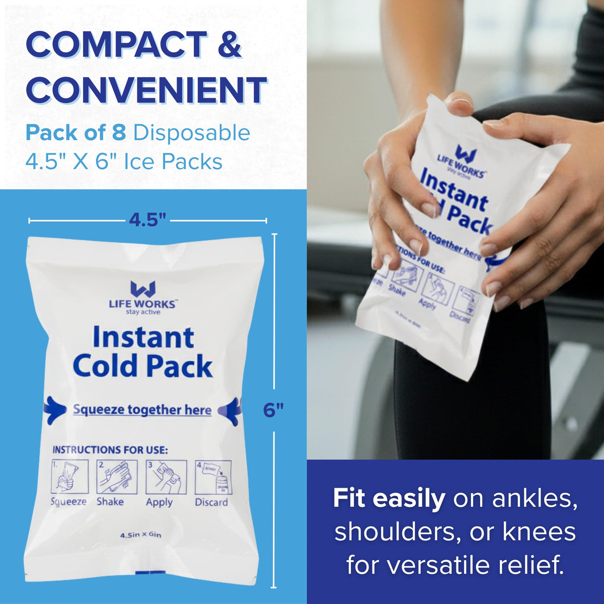Instant Cold Pack, 8 Pack, Disposable Ice Packs for Injuries