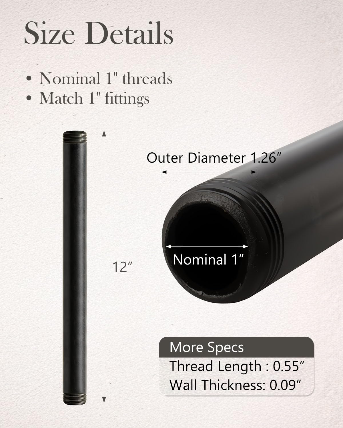 10 Pack 1 x 12 Inch Industrial Black Malleable Pipe Nipples