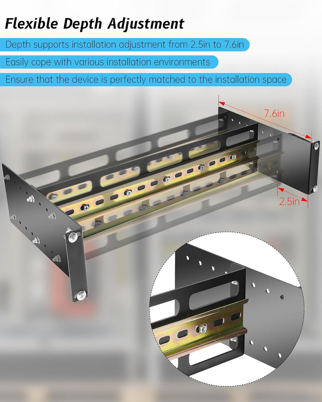 19 Inch Rack Mount DIN Rail Kit, Depth Adjustable Rackmount Din Rail
