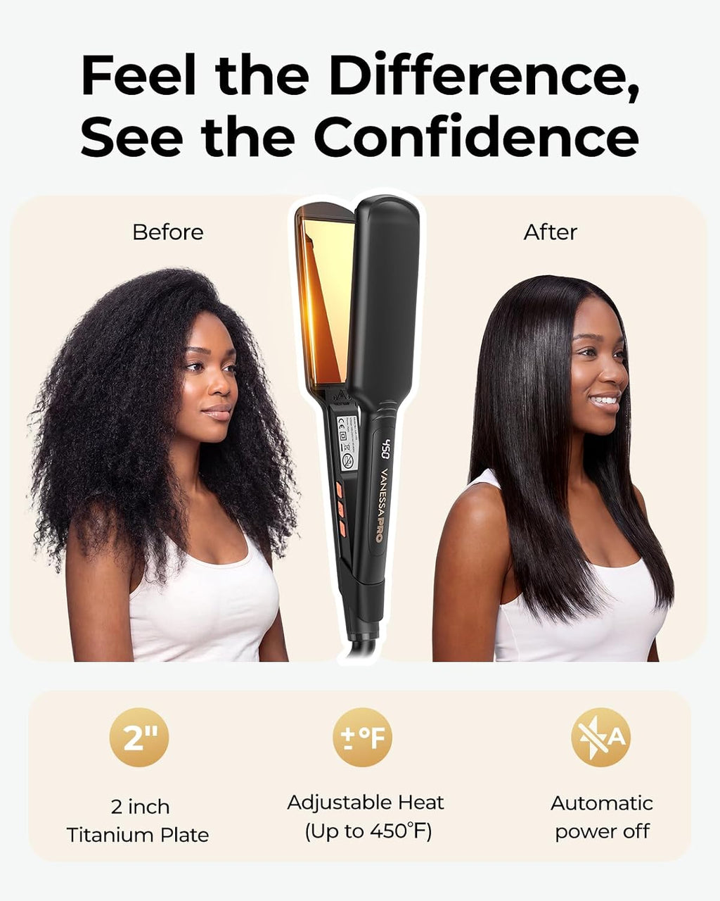 2 Inch Titanium Flat Iron, Easy One Pass Styling for Thick Hair | Wide Plate Hair Straightener Covers More Hair